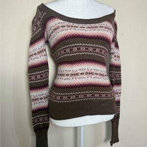 Striped Off-the-Shoulder Sweater in green and Pink